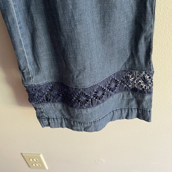 Isaac Mizrahi Live Sz XXST Bridgehampton Chambray Lace Trim Wide Leg Pants NWT - Picture 4 of 12